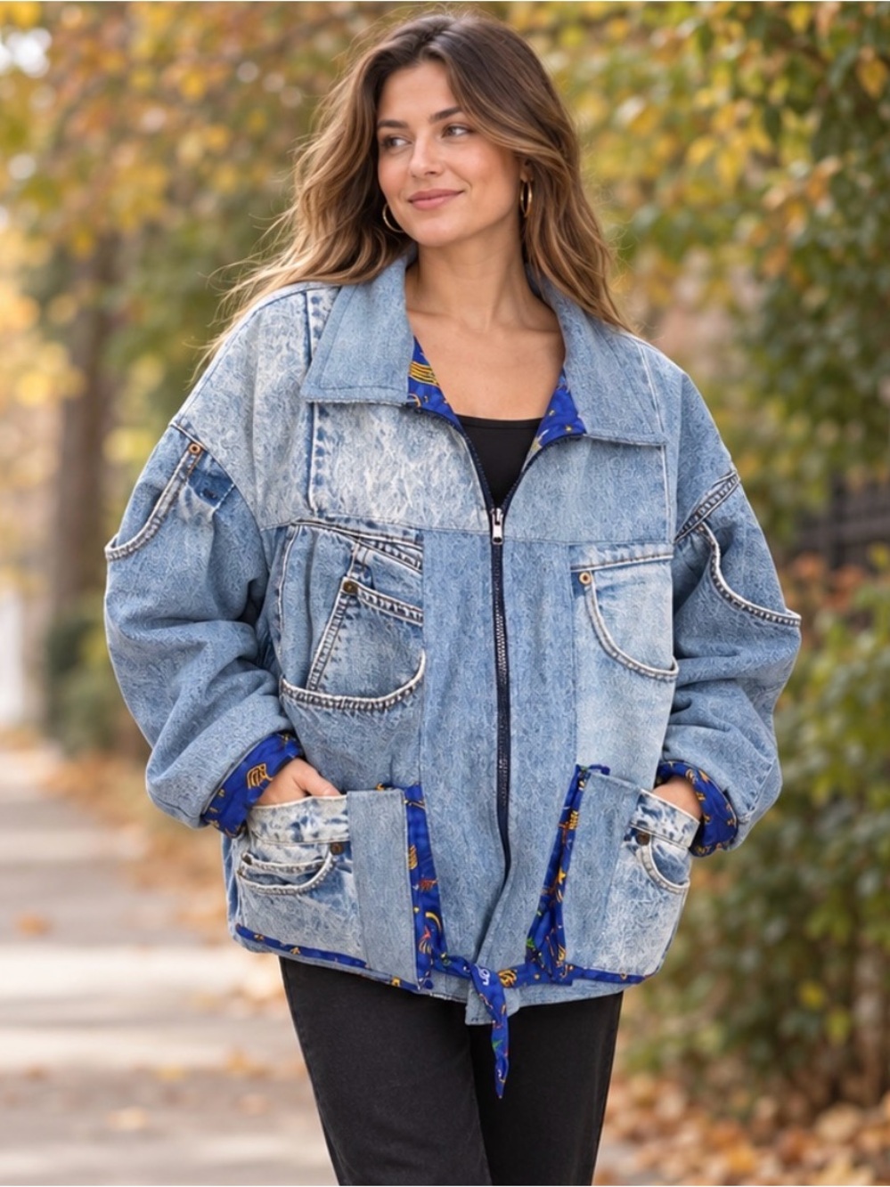 Vintage 80’s/90’s repurposed Light Blue Denim Zip-Front jacket